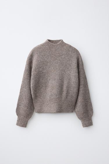 HIGH NECK KNIT JUMPER - Brown / Taupe by Zara