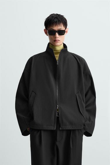 Zara TEXTURED BOXY FIT JACKET - Black