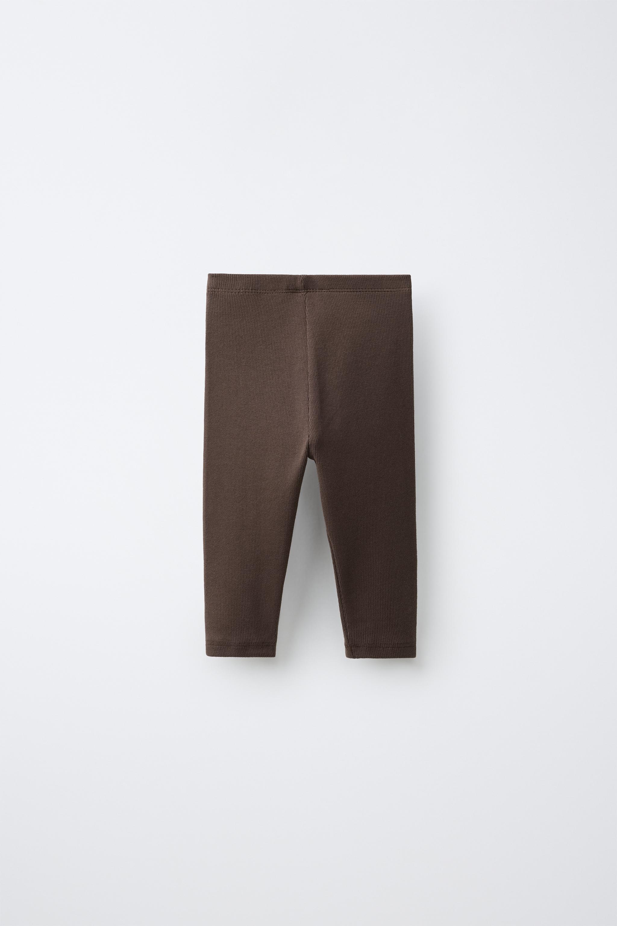 LABEL DETAIL RIBBED LEGGINGS — Chocolate brown