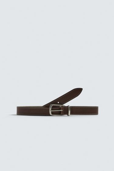 ORIGINS TOPSTITCHED LEATHER BELT - Brown by Zara