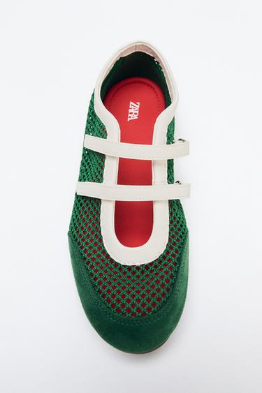 Zara MESH SNEAKER BALLET FLATS - Green