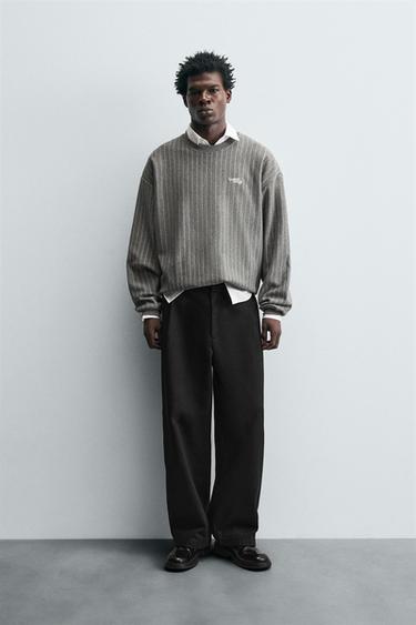 STRIPED TEXTURED SWEATSHIRT - Anthracite grey by Zara - Image 0