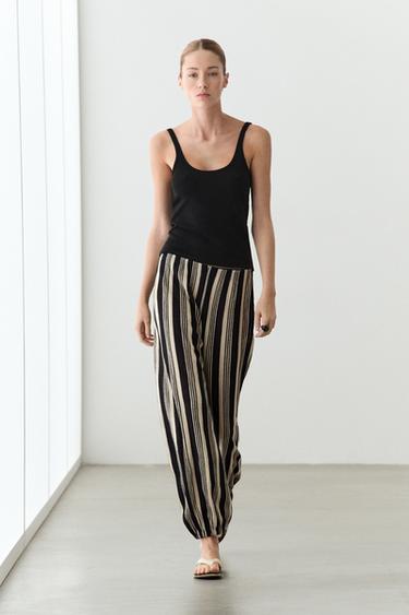 Zara Striped sarouel co-ord pants - Black - Image 0