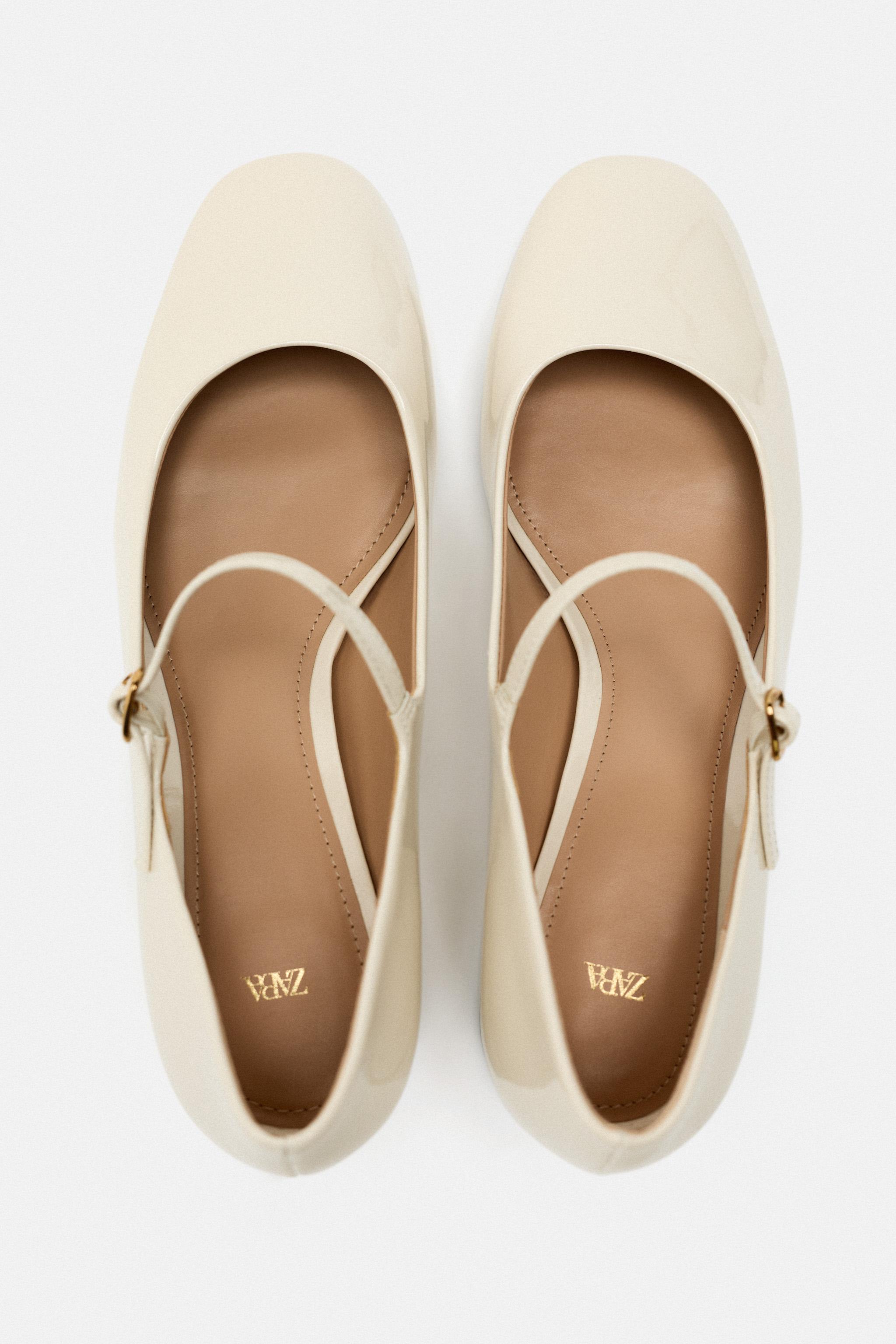 FAUX PATENT LEATHER BALLET FLATS - Off White