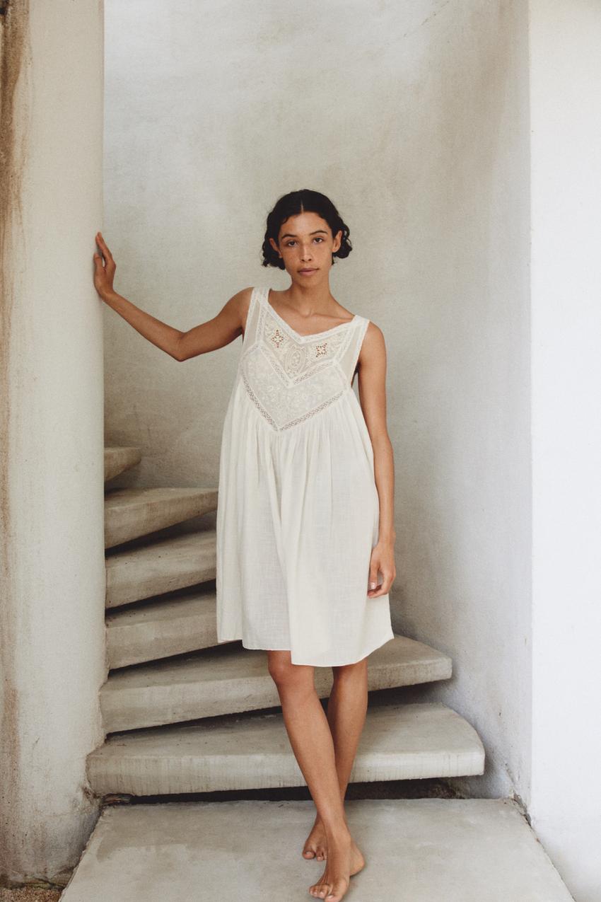 zara white pleated dress NWT ZARA PLEATED DRESS WITH STRAPS WHITE - REF. 4886/060 XS