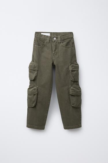 SPODNIE WIDE LEG MULTICARGO - Khaki Zara