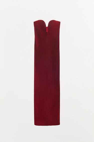 LIMITED EDITION VELVET BANDEAU DRESS - Dark red by Zara