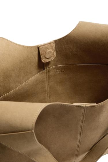 Zara LEATHER SHOPPER BAG - Sandy Brown