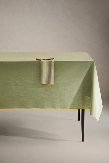 COTTON TABLECLOTH WITH CONTRAST EDGE - Green by Zara - Image 4