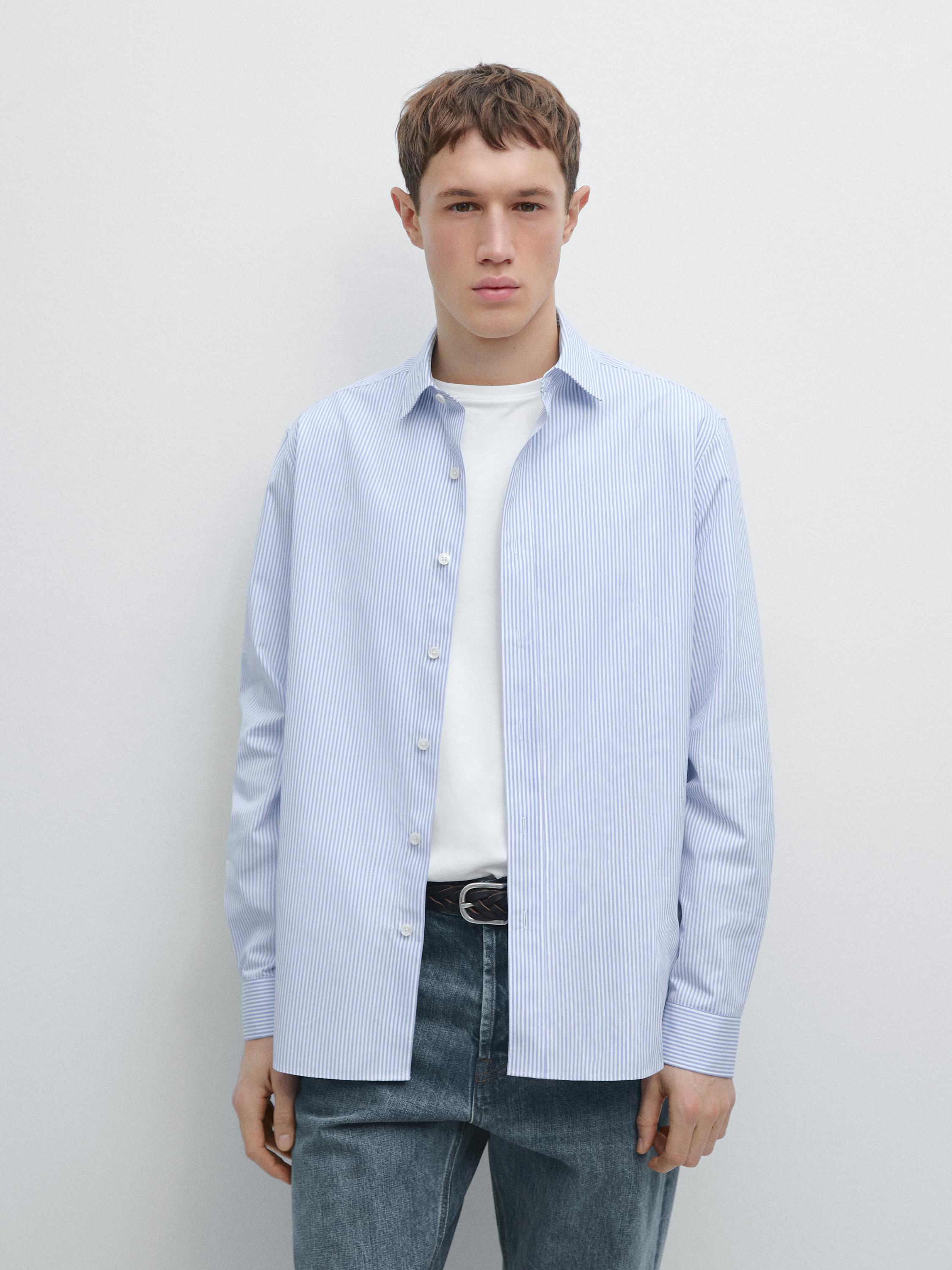 Chemise à rayures regular fit 100 % coton