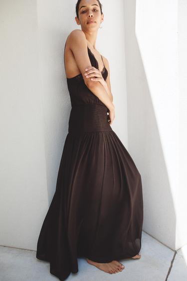 ROBE LONGUE À BRETELLES EN DENTELLE - GRENAT de Zara - Image 3