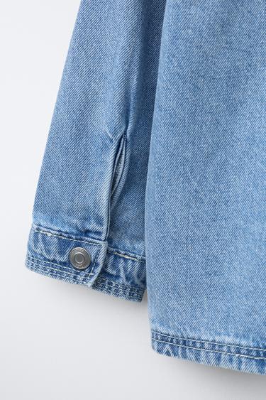 DENIM OVERSHIRT WITH HOODIE - Mid-blue by Zara