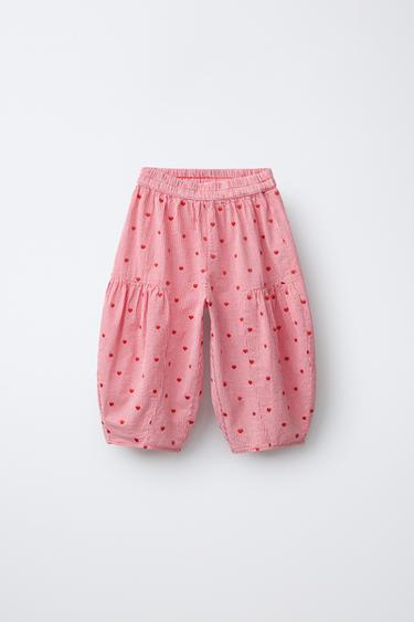PANTALÓN BALLOON CUADROS CORAZONES BORDADOS - Rojizo de Zara