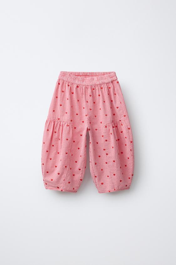 PANTALÓN BALLOON CUADROS CORAZONES BORDADOS - Rojizo de Zara - Imagen 0