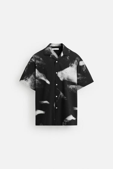 Zara ABSTRACT PRINT STRETCH SHIRT - Black