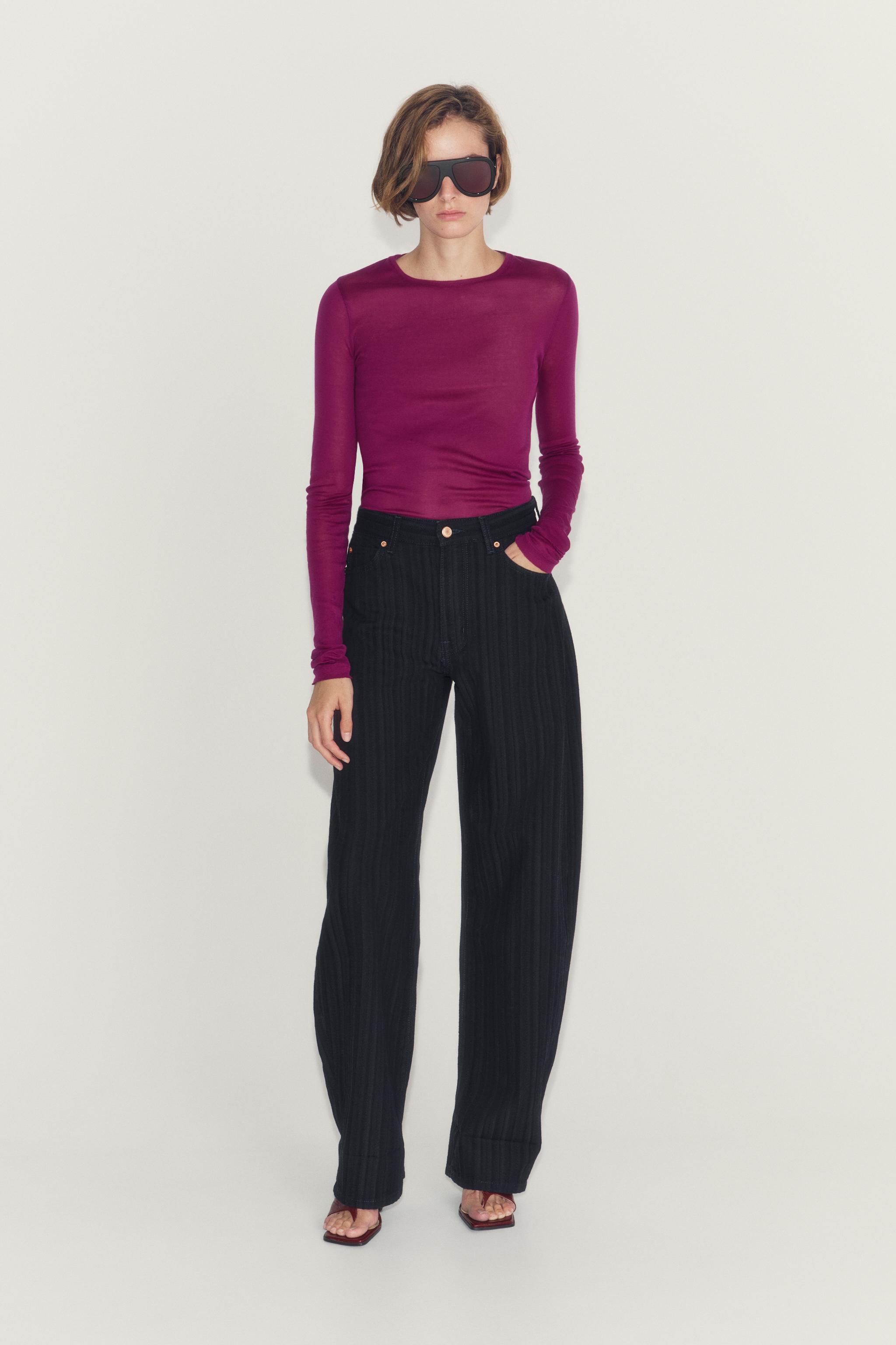 ZW COLLECTION MID-RISE JACQUARD BALLOON JEANS — Indigo