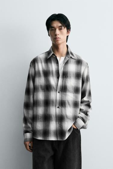 TEXTURED CHECK SHIRT - Black by Zara