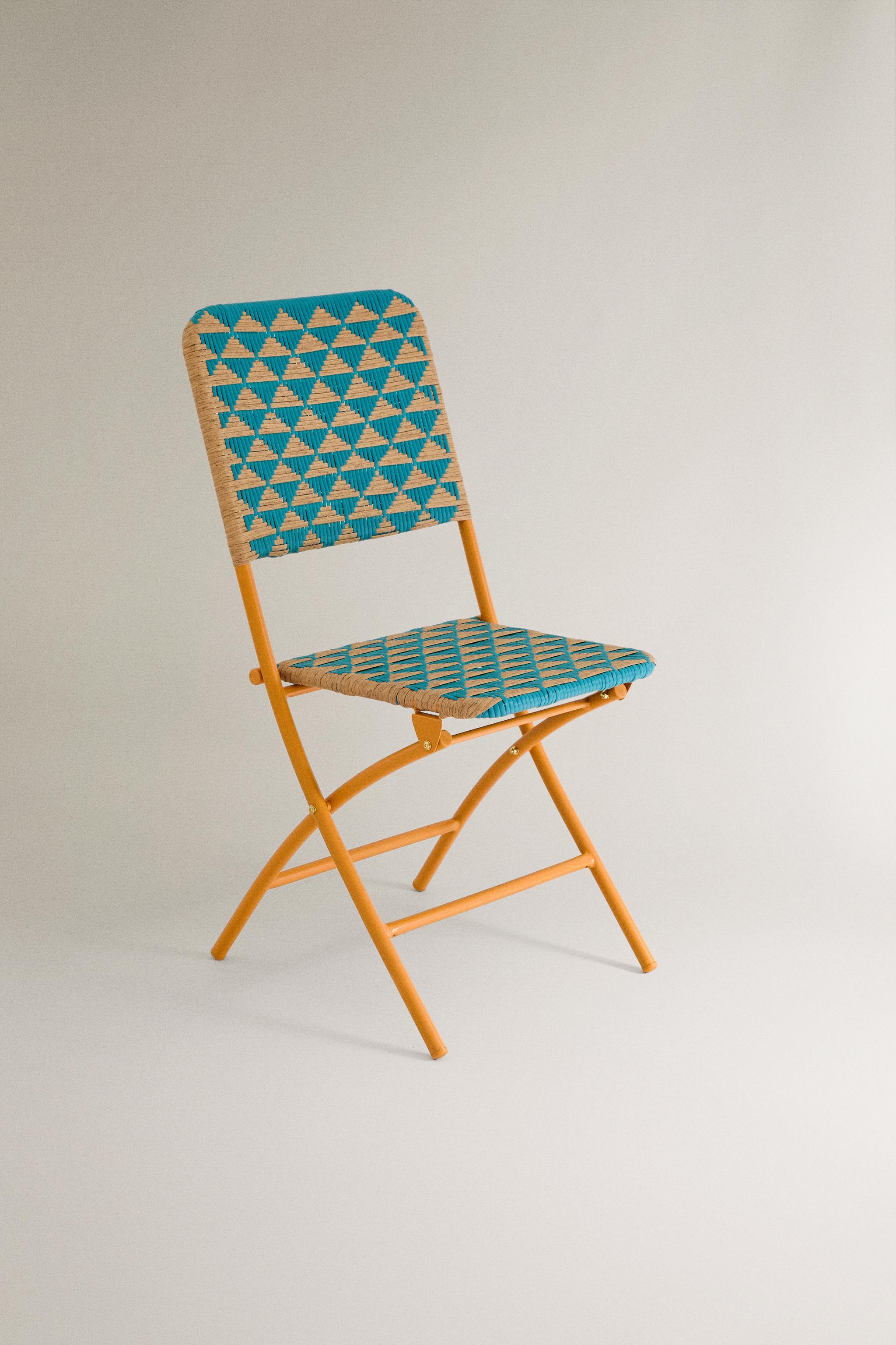 WOVEN FOLDING CHAIR WITH TRIANGLES - Blue | ZARA United States