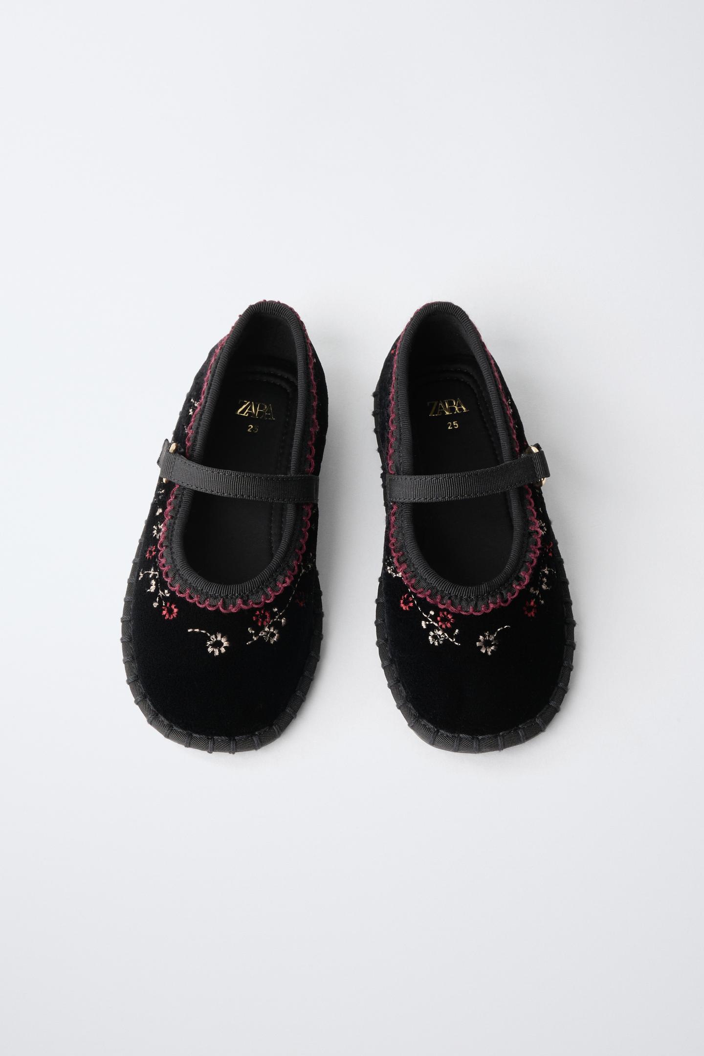 Детские балетки Zara Velvet Embroidered Ballet, цвет: Чёрный — фото 4