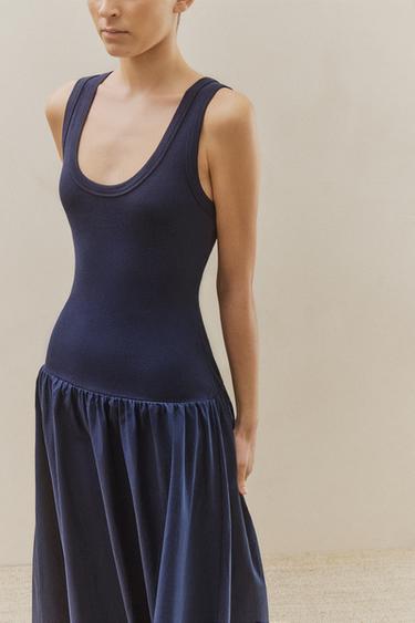 FLARED MIDI DRESS - Navy blue by Zara