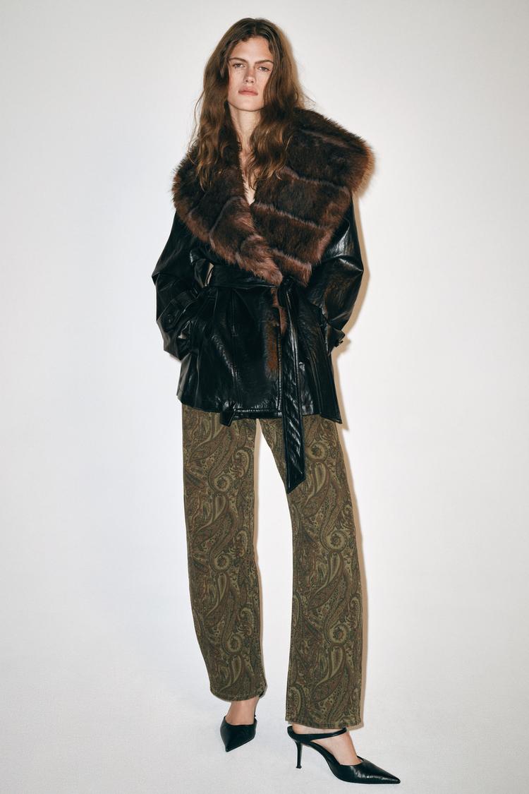 ZW COLLECTION FAUX LEATHER TRENCH COAT — Black