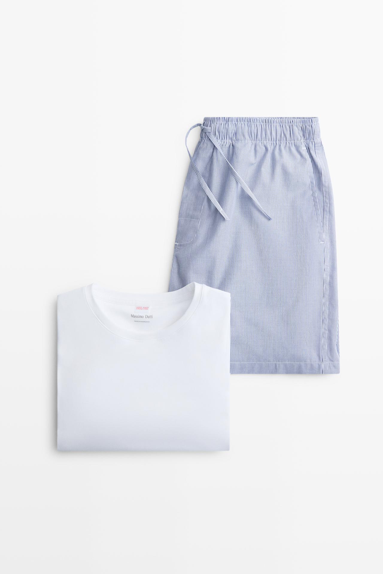 Short sleeve pyjama top and striped trousers — Navy blue