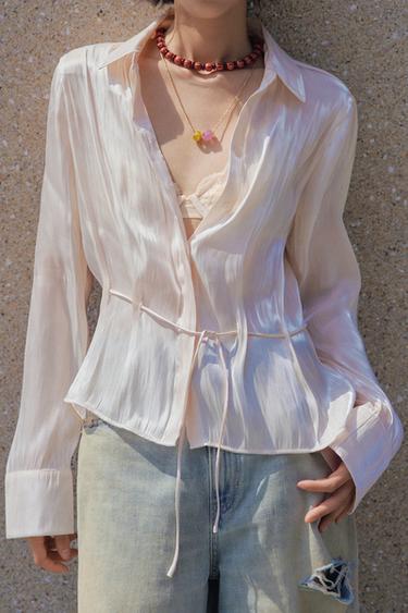 Zara 亮面腰帶襯衫 - 香子蘭色