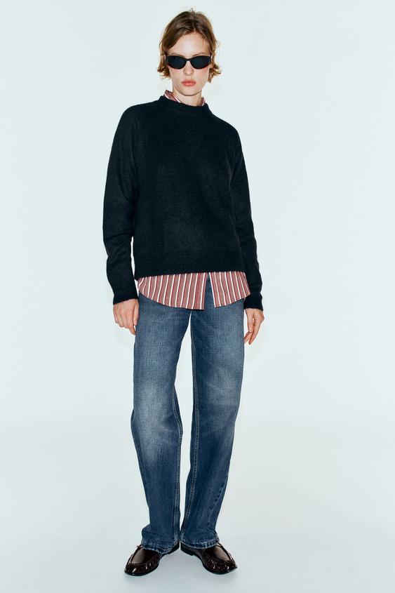 WOOL BLEND AND ALPACA JUMPER - Navy blue by Zara - Image 0
