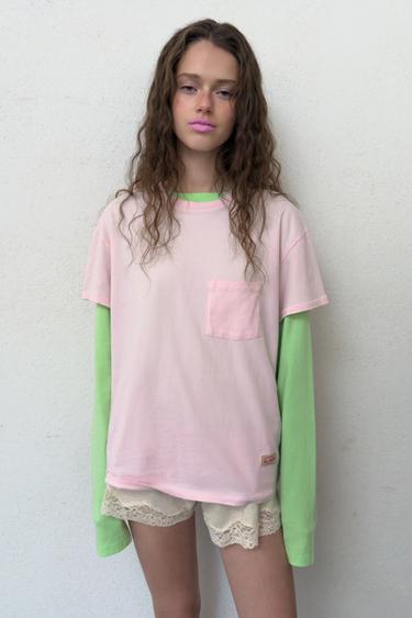 OVERSIZE T-SHIRT WITH POCKET - Pink by Zara