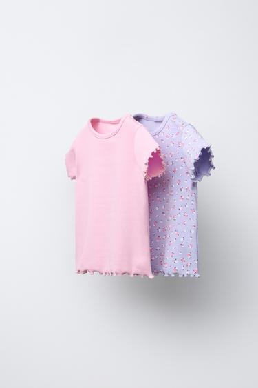 Zara TWO-PACK OF RIBBED FLORAL T-SHIRTS - Mauve