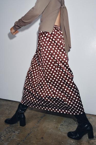 ZW COLLECTION POLKA DOT MIDI SKIRT - Burgundy by Zara