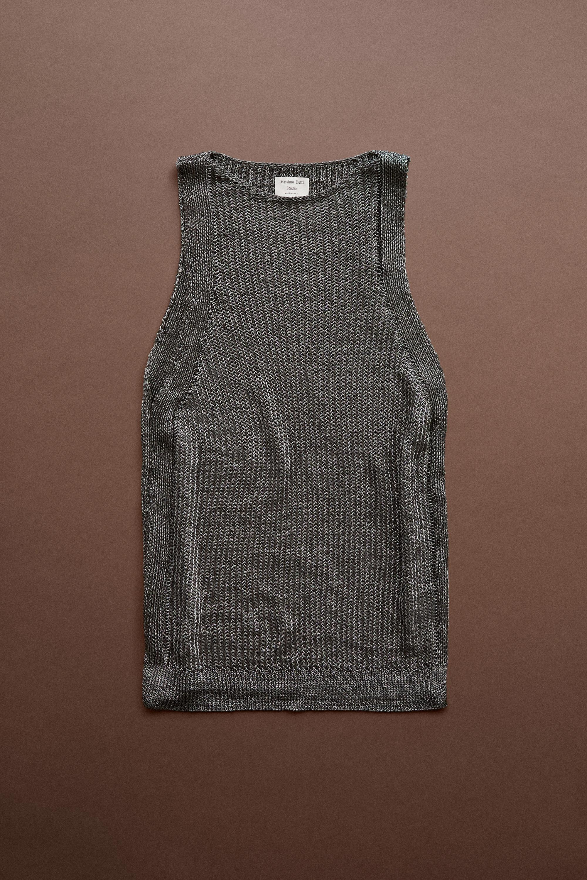 Metallic knit halter top - STUDIO — Salmon