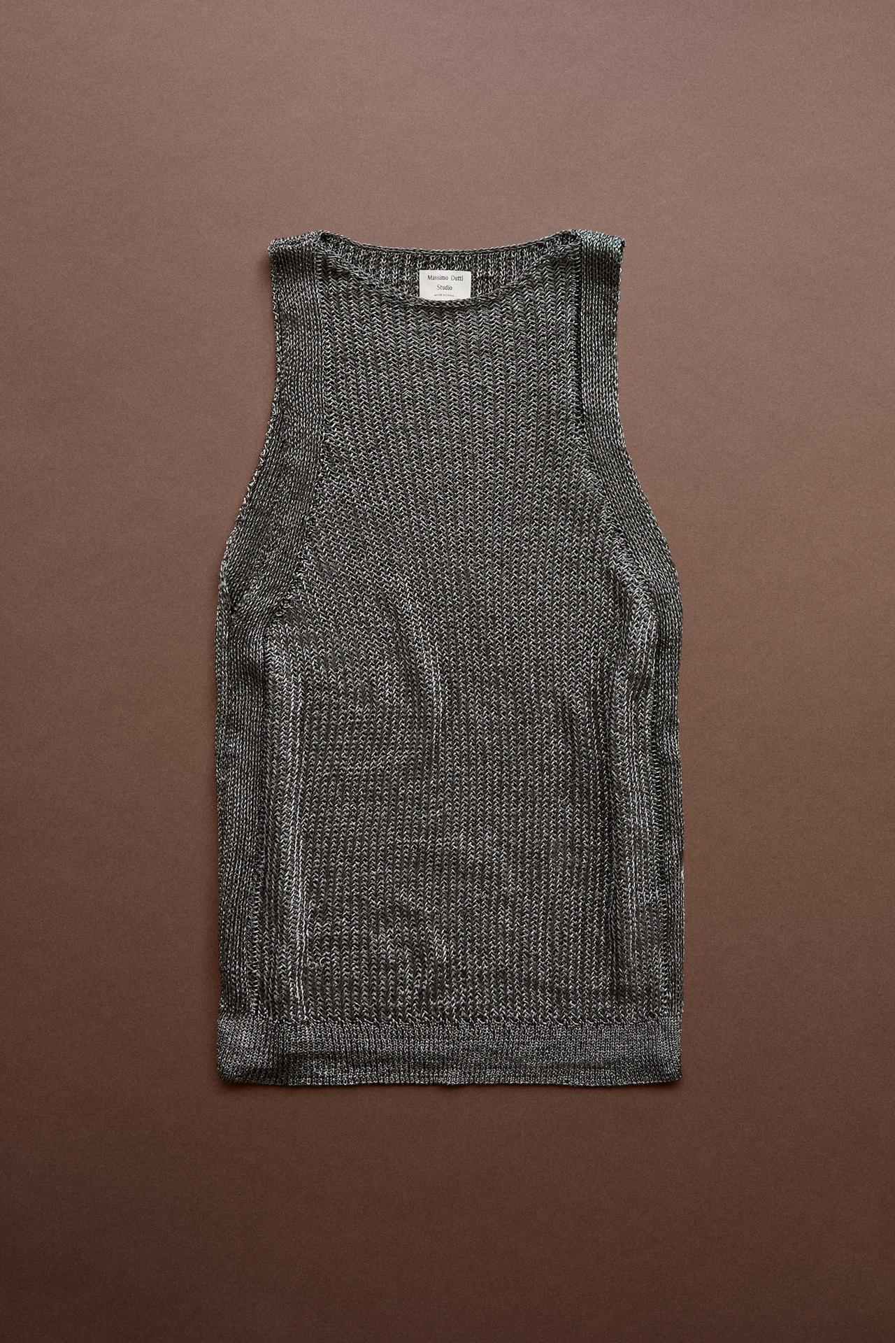 Metallic knit halter top - STUDIO — Salmon