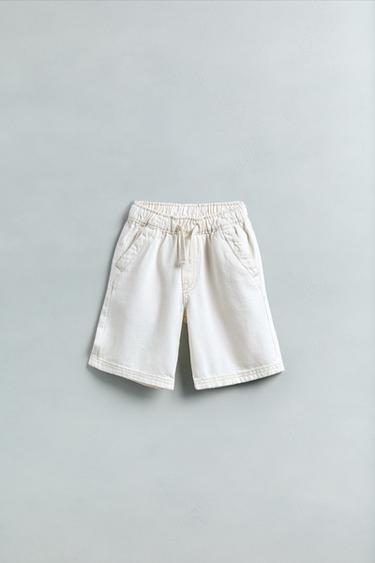 Zara LOOSE DENIM SHORTS - Ecru