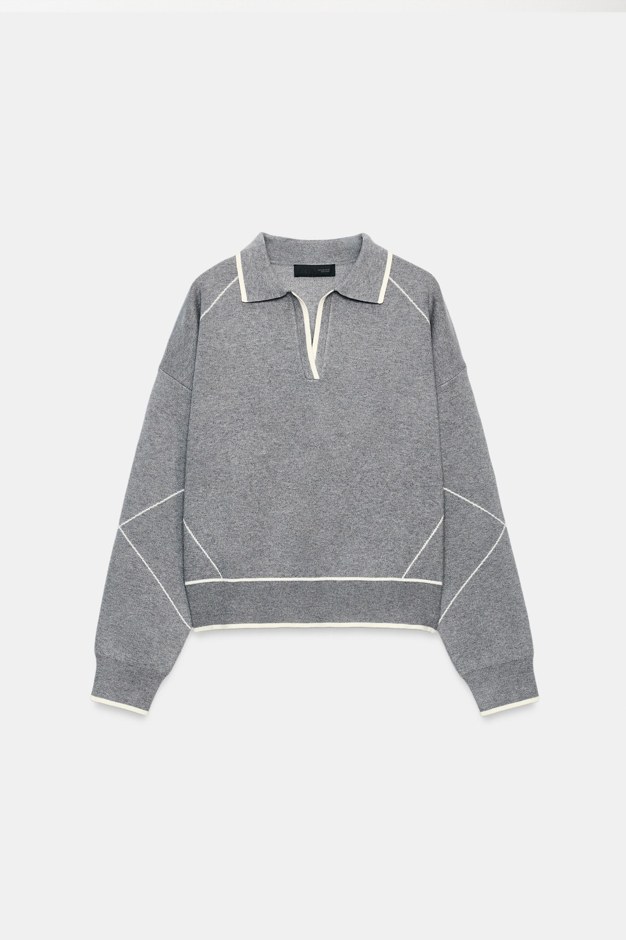 CONTRAST TRIM KNIT POLO SWEATER - thumbnail 5