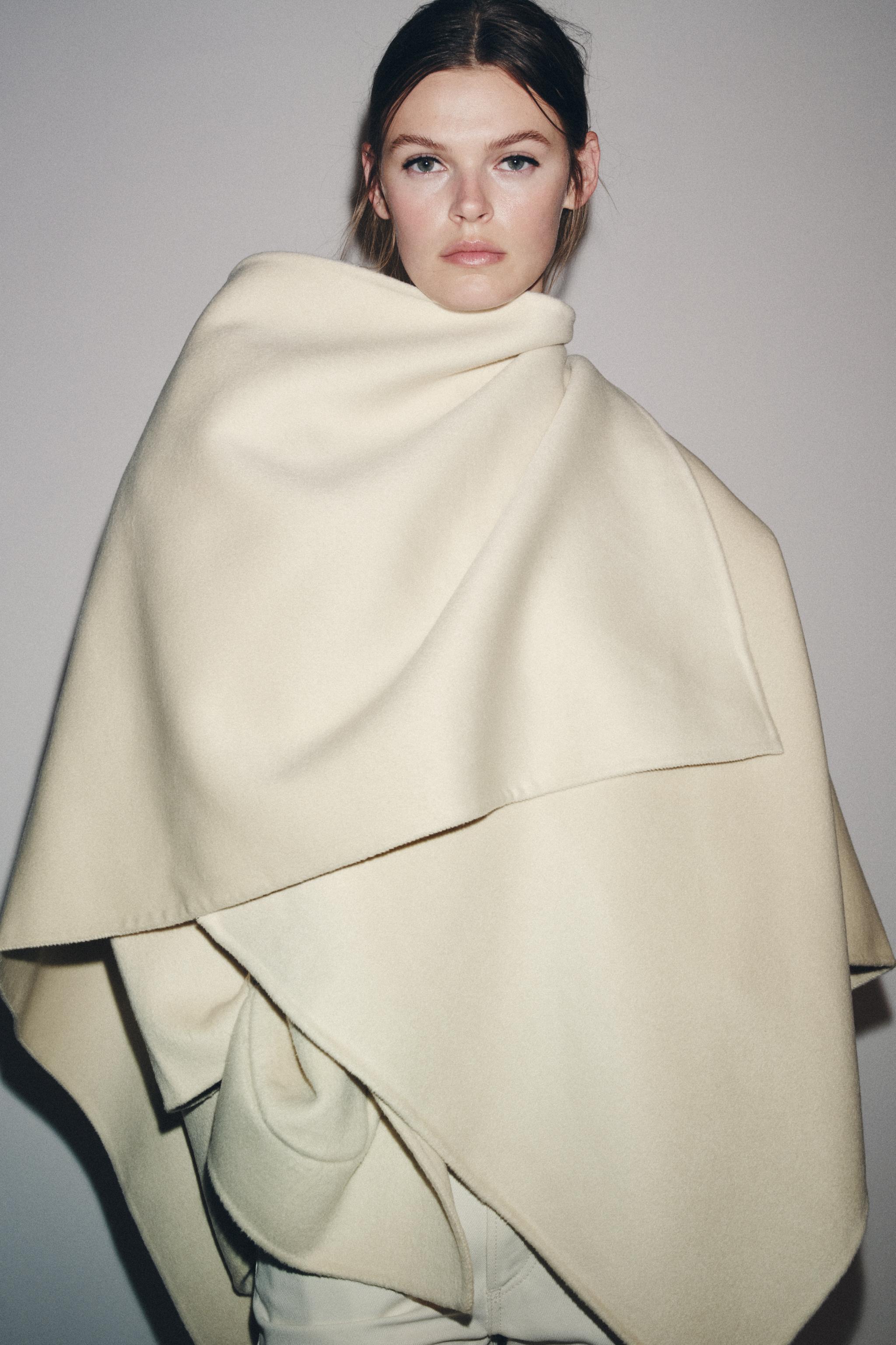 ZW COLLECTION WOOL BLEND CAPE COAT - Ecru | ZARA United States