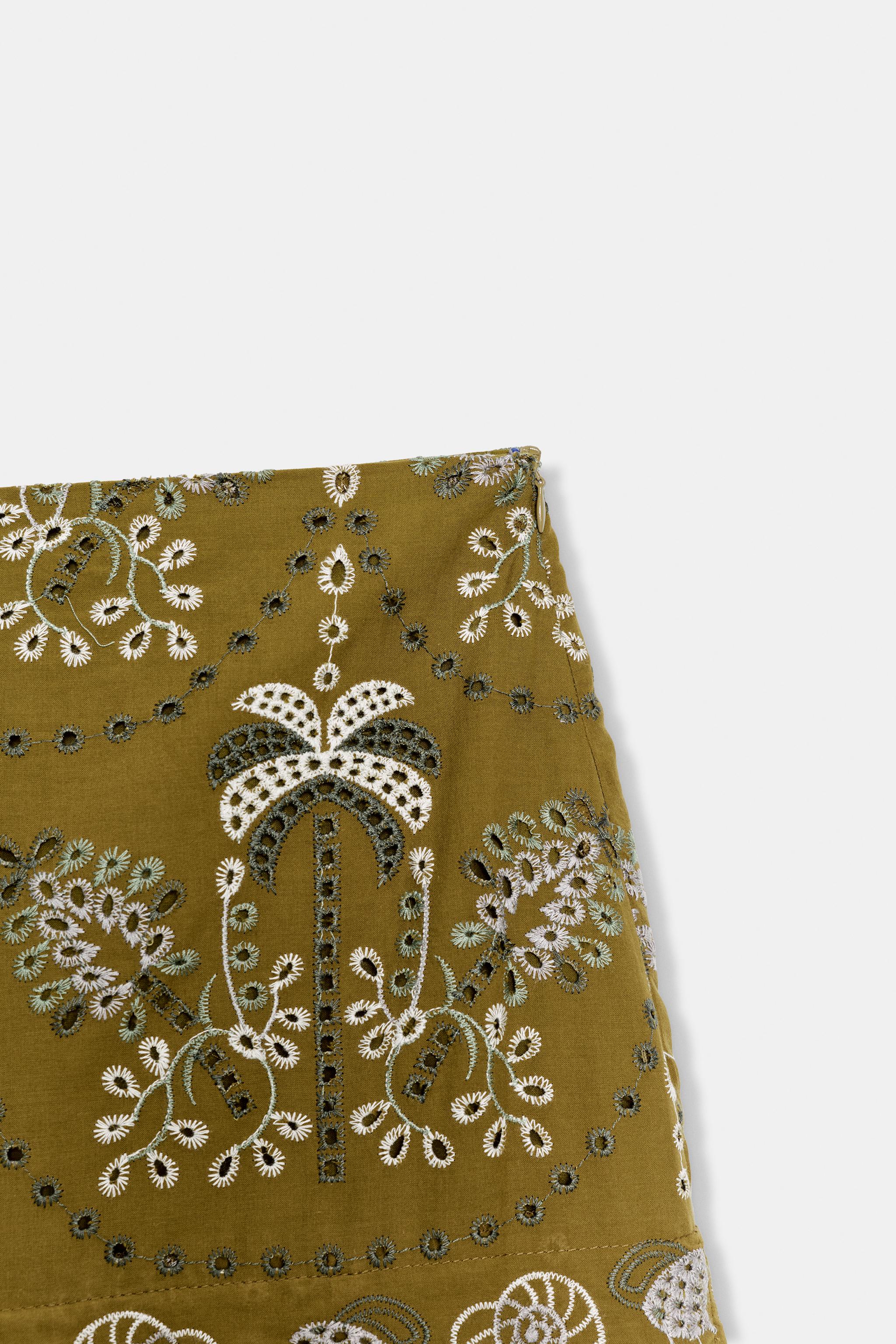 Женские юбки Zara EMBROIDERED EYELET MIDI SKIRT — фото 8