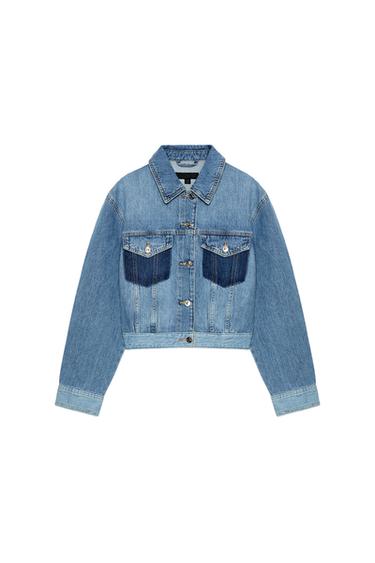 جاكيت Z1975 DENIM قصير مدمج - أزرق وسط الخاص بـ Zara