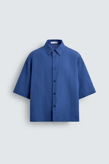 Zara 寬鬆紋理襯衫 - 藍色
