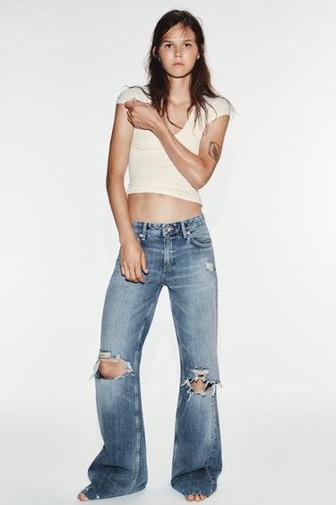 Zara TRF MID-RISE DISTRESSED JEANS - Blue - Image 0