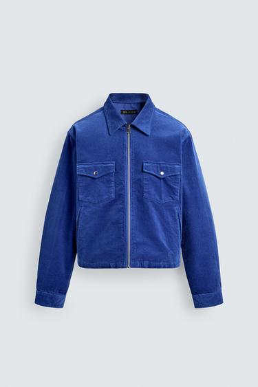 Zara ZIP-UP CORDUROY OVERSHIRT - Cornflower blue