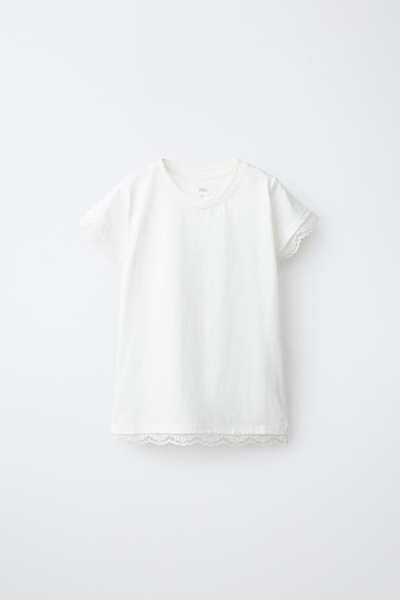 CAMISETA APLIQUE PUNTILLA - Blanco de Zara - Imagen 0