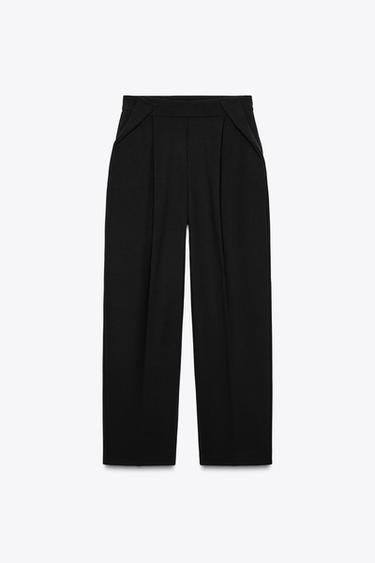WIDE-LEG TROUSERS WITH PLEATS - Black by Zara - Image 4