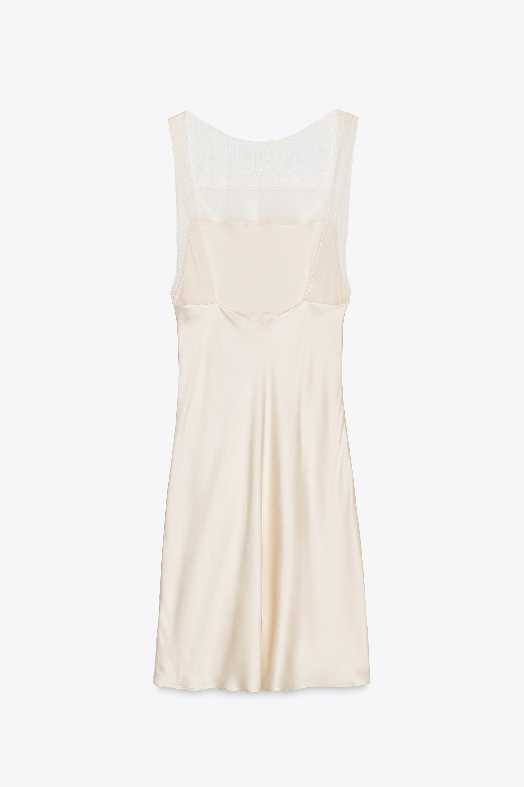 【ZARA】LIMITED EDITION チュール付きサテンワンピース LIMITED EDITION チュール付きサテンワンピース - オフホワイト
