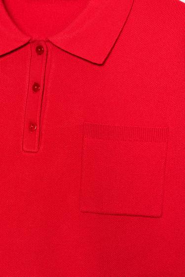 POLO EN MAILLE À POCHE - Rouge de Zara - Image 4