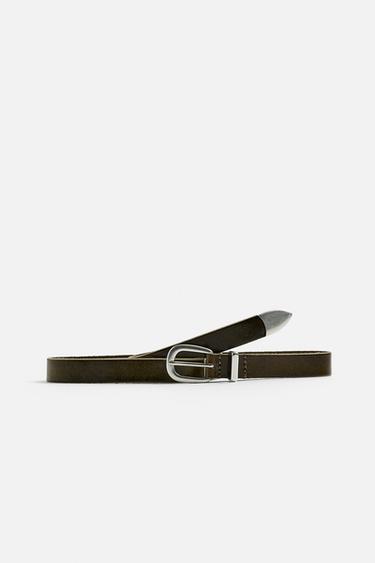 CEINTURE EN CUIR LAVÉ - Kaki de Zara - Image 0