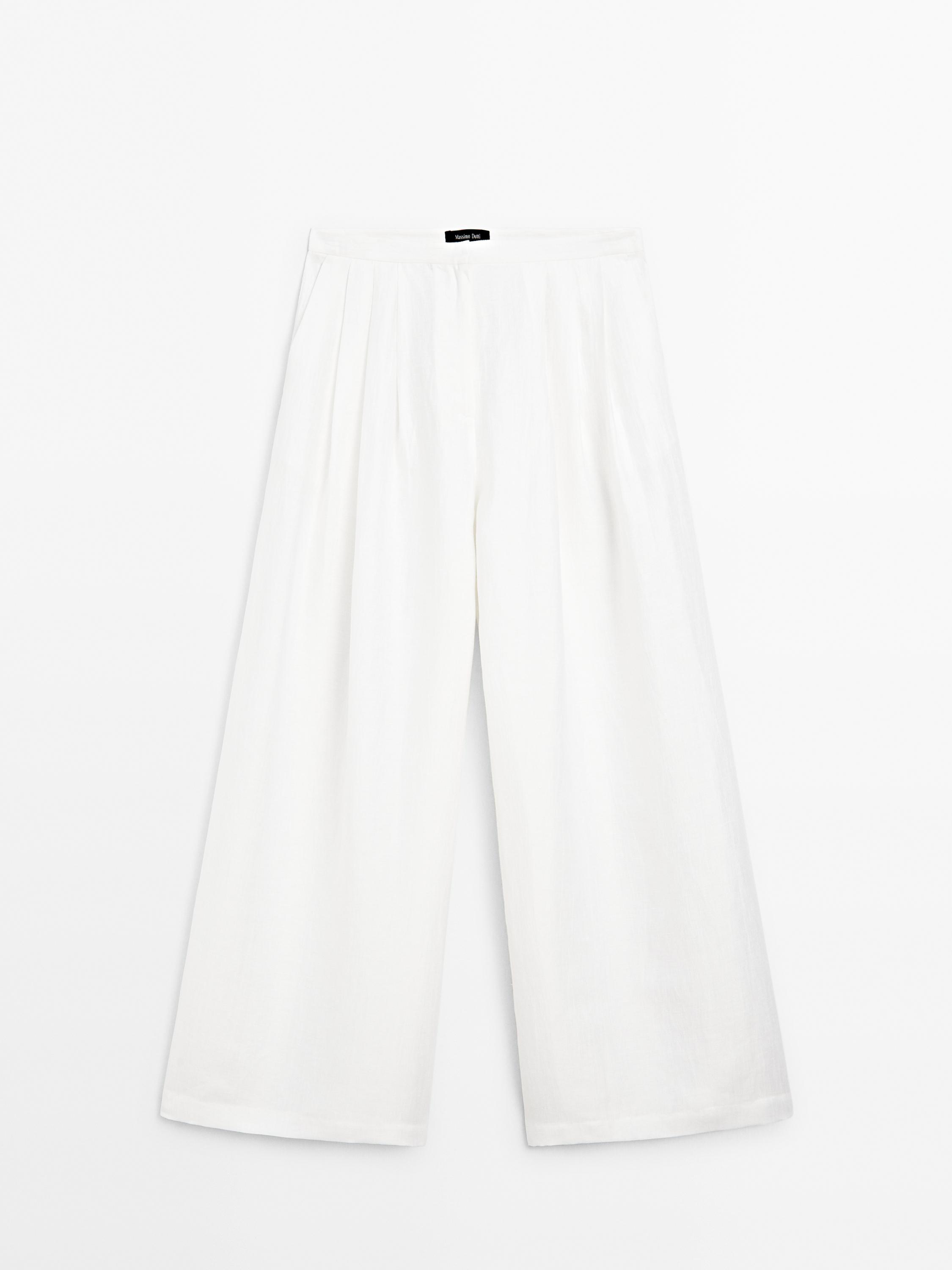 Wide-leg voluminous linen blend trousers