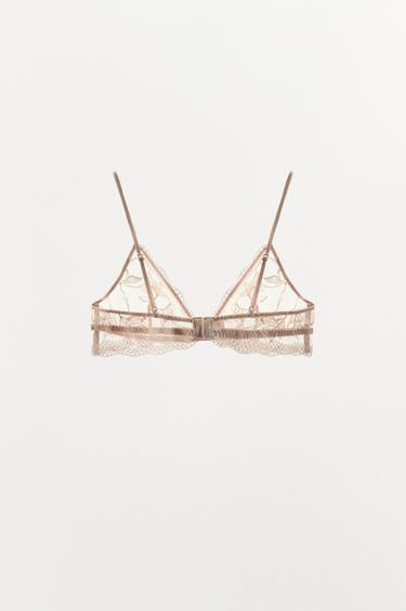 FLORAL EMBROIDERED TRIANGLE BRA - Pale pink by Zara - Image 5
