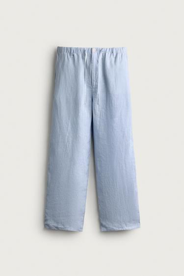 100% 린넨 릴렉스핏 팬츠 - Zara 하늘색