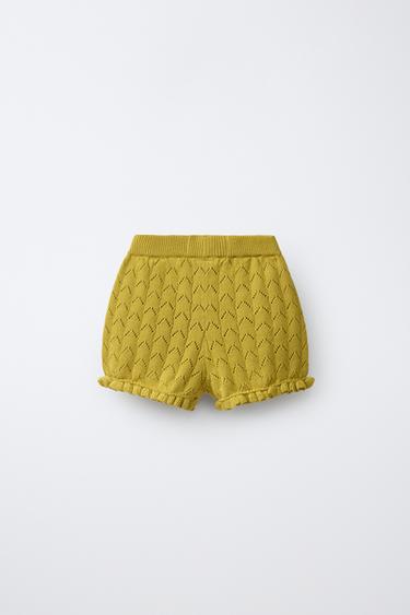 COTTON LINEN EMBROIDERED KNIT SHORTS — Oil 2